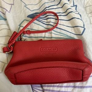 Coach Salmon Pebbled Leather Wristlet Wallet with Tassel and Zipper Top